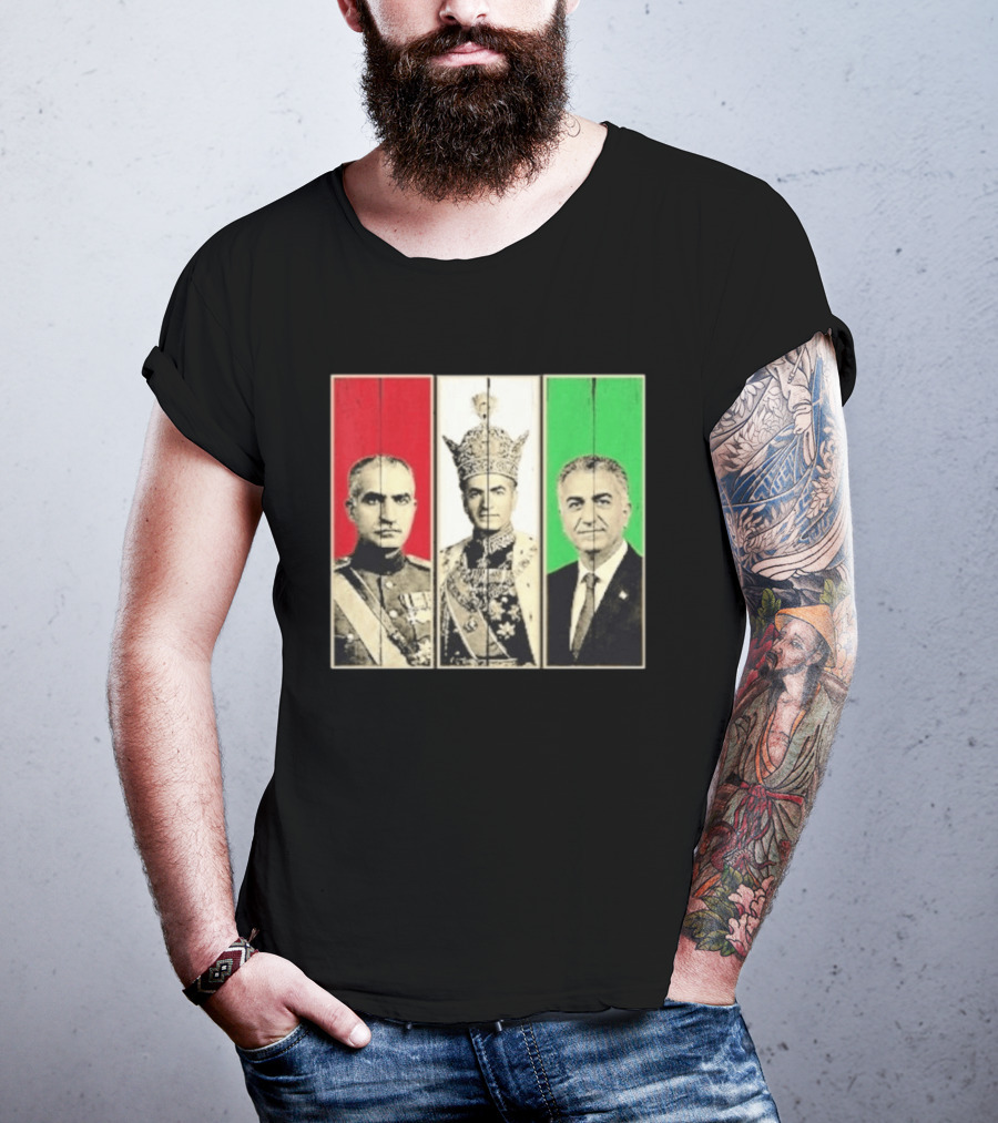 Pahlavi Dynasty Generations Reza Shah Mohammad Reza Iran Flag T-Shirt