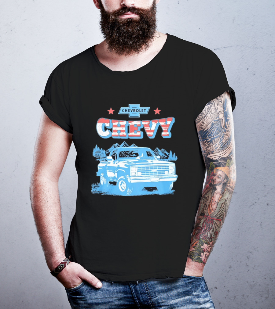 Chevy Chevrolet Truck Vintage Stars And Stripes Retro Mountain Scene T-Shirt