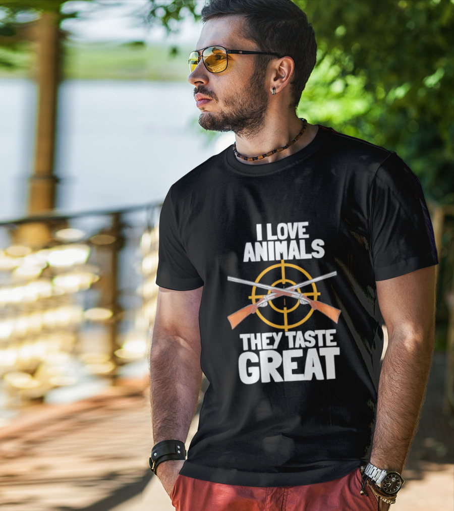 I Love Animals They Taste Great Hunting Humor T-Shirt