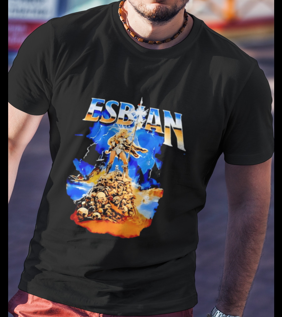 Lesbian Fantasy Lightning Warrior Epic Skull Mountain T-Shirt