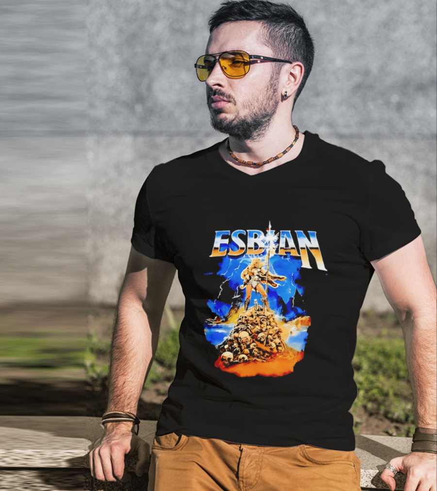 Lesbian Fantasy Lightning Warrior Epic Skull Mountain T-Shirt