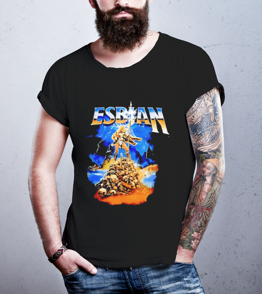 Lesbian Fantasy Lightning Warrior Epic Skull Mountain T-Shirt