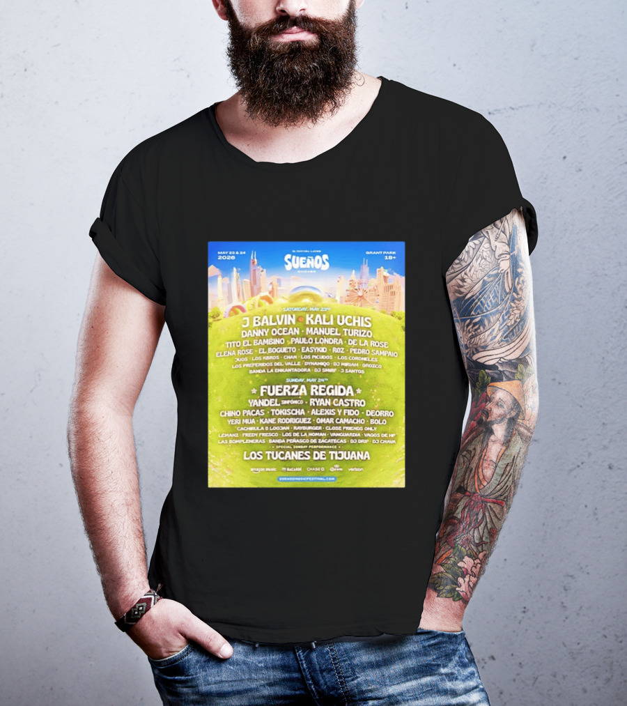 Suenos Chicago 2026 Festival Latino Full Lineup J Balvin Kali Uchis Fuerza Regida Grant Park May 23 24 T-Shirt