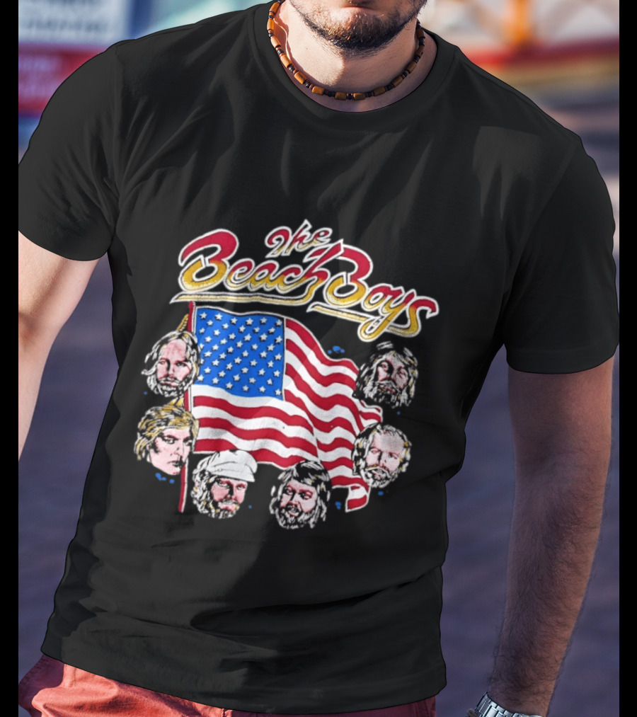 The Beach Boys USA Flag Vintage Style With Band Member Portraits T-Shirt