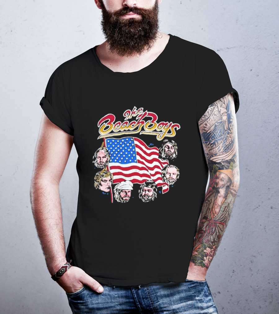 The Beach Boys USA Flag Vintage Style With Band Member Portraits T-Shirt