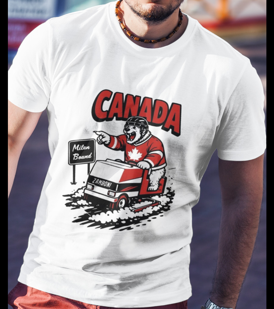 Canada Hockey Polar Bear Zamboni Milan Bound Winter Sports T-Shirt