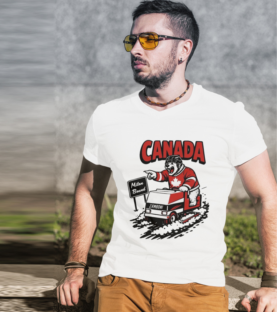Canada Hockey Polar Bear Zamboni Milan Bound Winter Sports T-Shirt