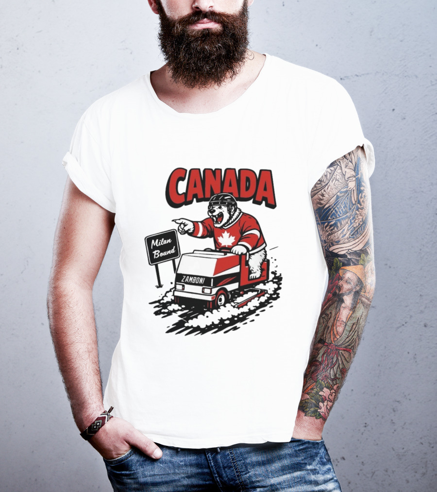 Canada Hockey Polar Bear Zamboni Milan Bound Winter Sports T-Shirt