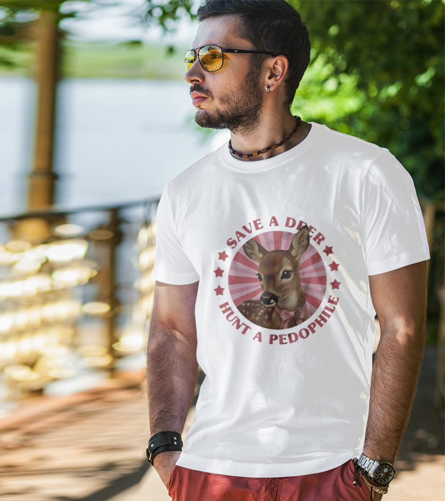 Save A Deer Hunt A Pedophile Pink Bow Deer Stars Stripes T-Shirt