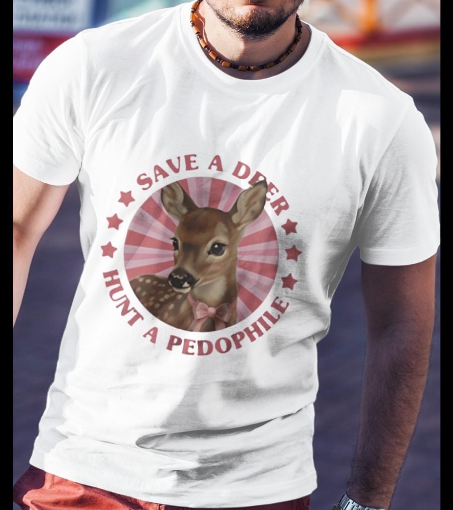 Save A Deer Hunt A Pedophile Pink Bow Deer Stars Stripes T-Shirt