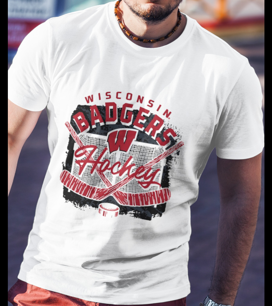 Wisconsin Badgers Hockey W Logo Hockey Sticks T-Shirt