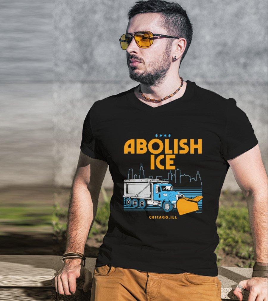 Abolish Ice Chicago ILL Snowplow Benefit Truck Skyline T-Shirt