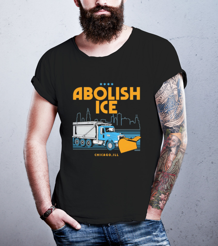 Abolish Ice Chicago ILL Snowplow Benefit Truck Skyline T-Shirt
