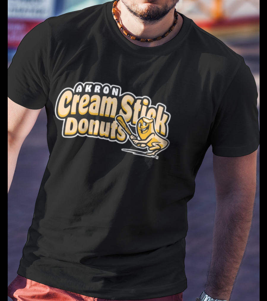 Akron Cream Stick Donuts Baseball Batter Cartoon T-Shirt