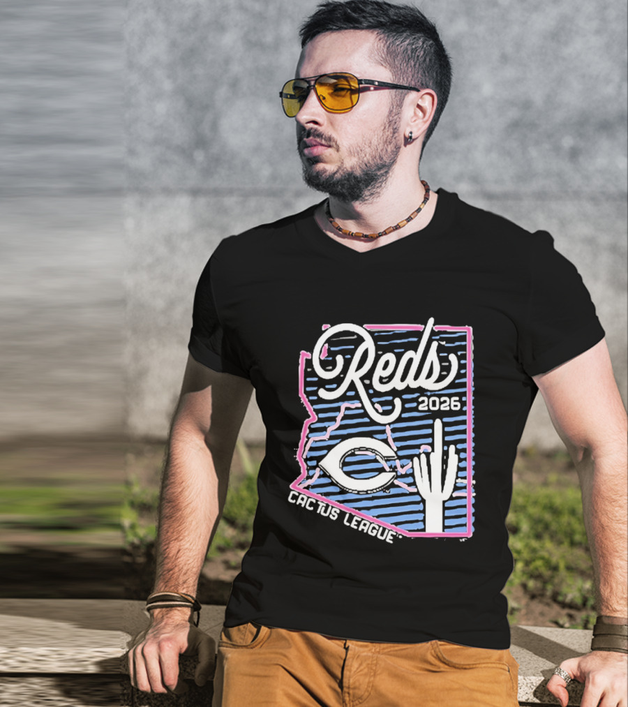 Cincinnati Reds 2026 Cactus League Spring Training Arizona Outline Saguaro Cactus T-Shirt
