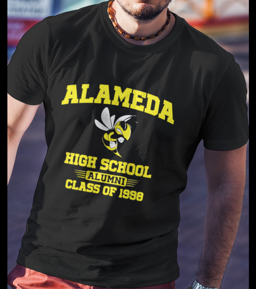 Alameda High School Alumni Class Of 1998 Hornet Yellow And White T-Shirt