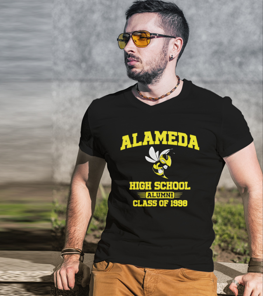 Alameda High School Alumni Class Of 1998 Hornet Yellow And White T-Shirt
