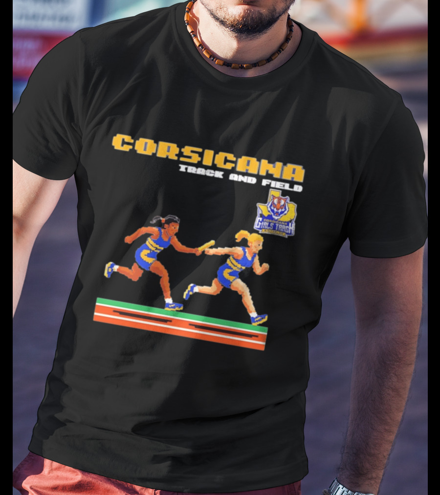 Corsicana Track And Field Pixel Art Girls Track Team Relay Baton T-Shirt