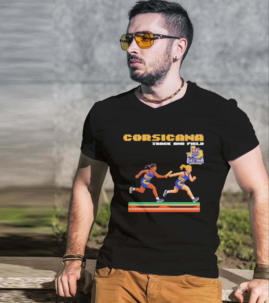Corsicana Track And Field Pixel Art Girls Track Team Relay Baton T-Shirt
