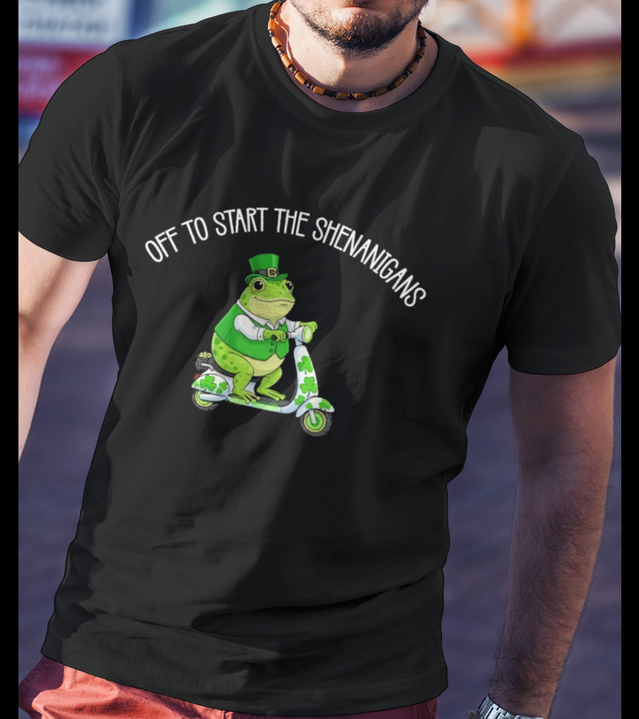 Off To Start The Shenanigans Frog Scooter St. Patrick's Day T-Shirt
