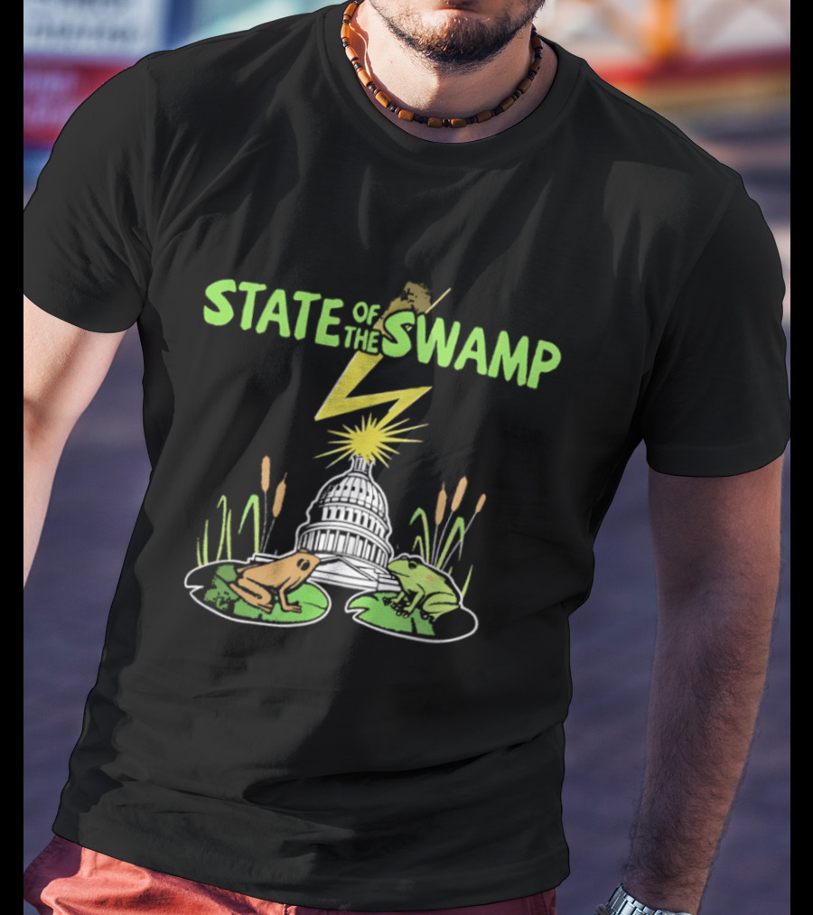 STATE OF THE SWAMP Capitol Frogs And Lightning Bolt Scene T-Shirt