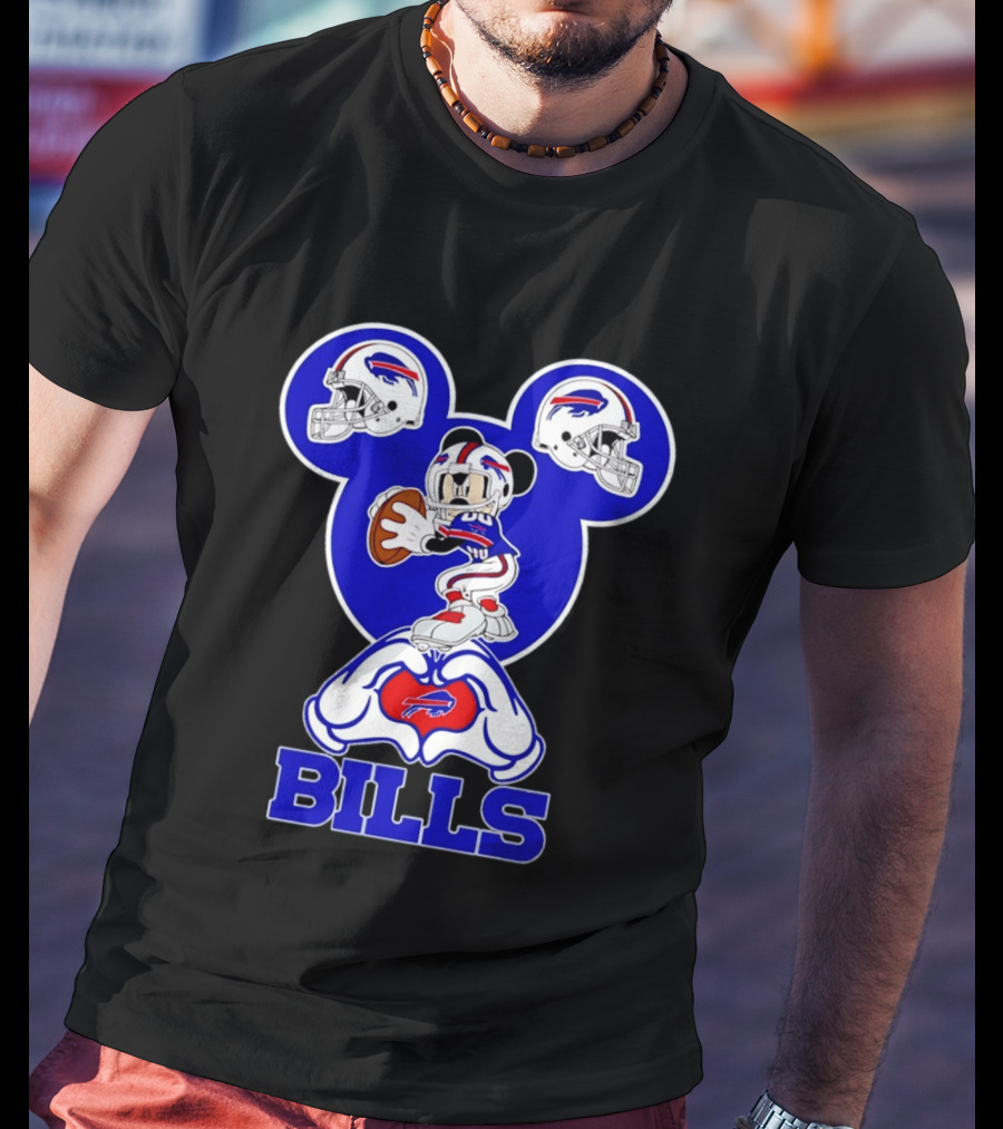 Buffalo Bills Mickey Mouse Football Heart Hands T-Shirt