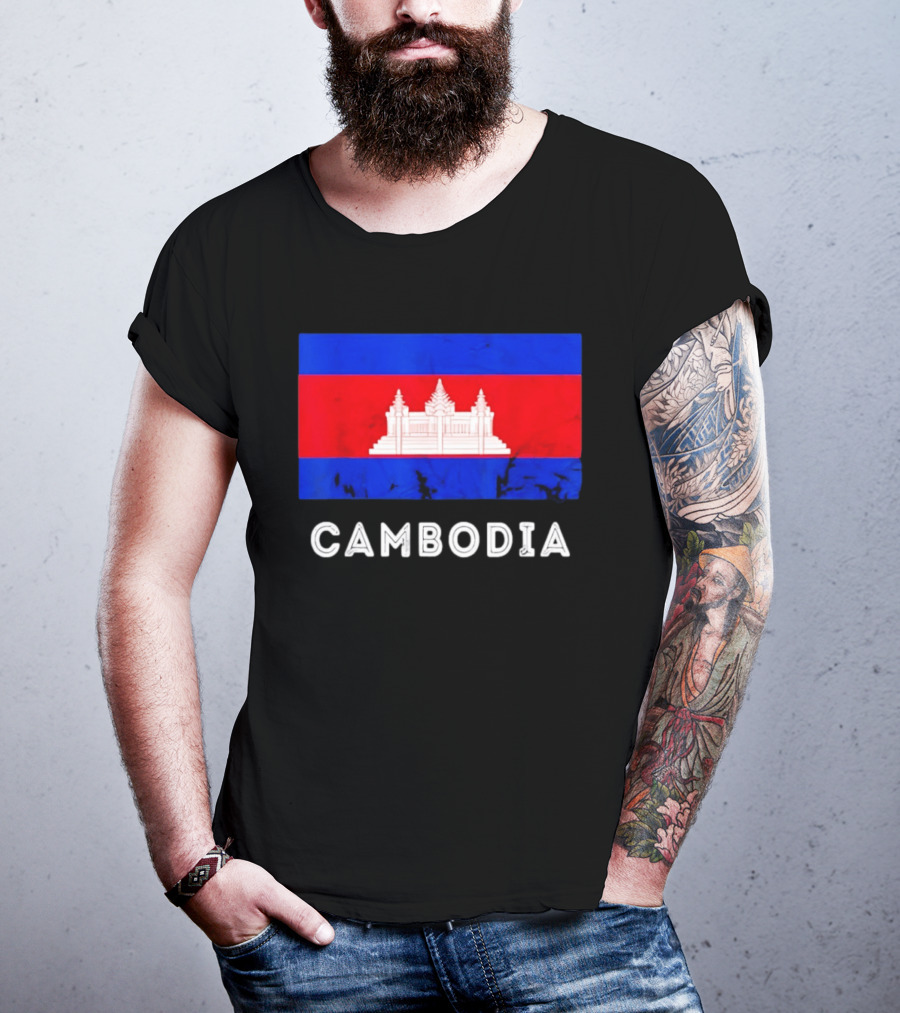 Cambodia Flag With Angkor Wat T-Shirt