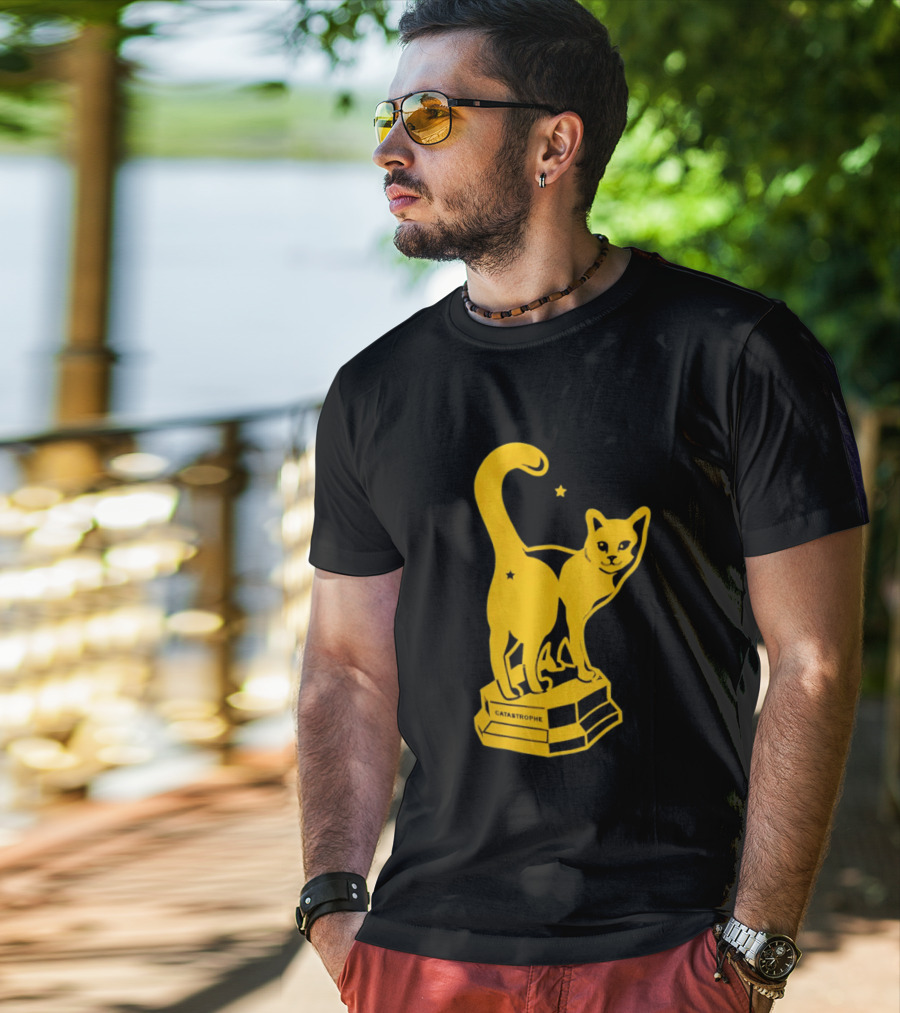 Catastrophe Cat Trophy Black Yellow Star Award T-Shirt