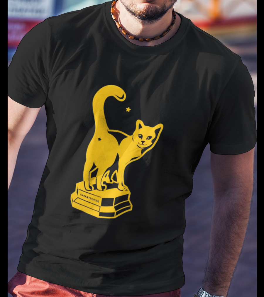 Catastrophe Cat Trophy Black Yellow Star Award T-Shirt