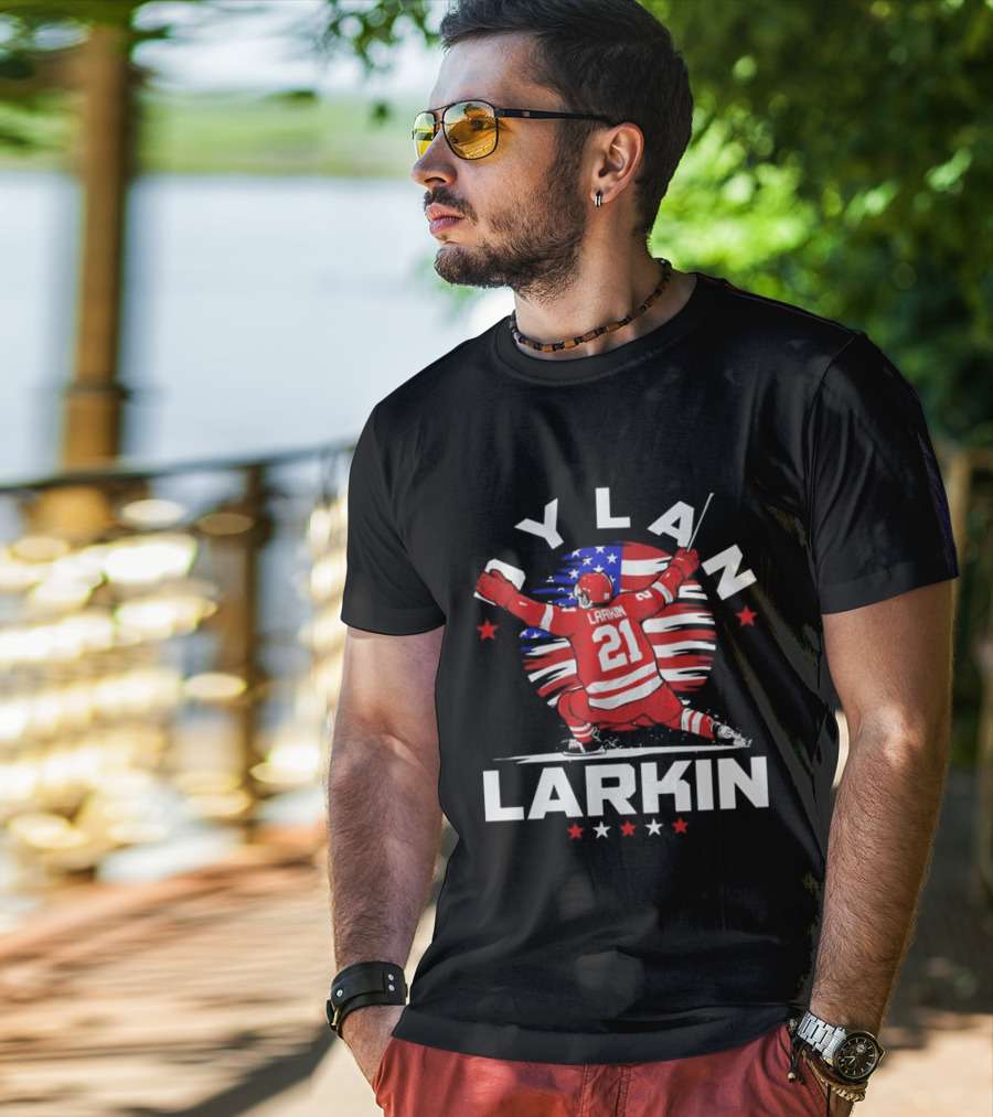 Dylan Larkin 21 USA Flag Celebration Detroit Hockey T-Shirt