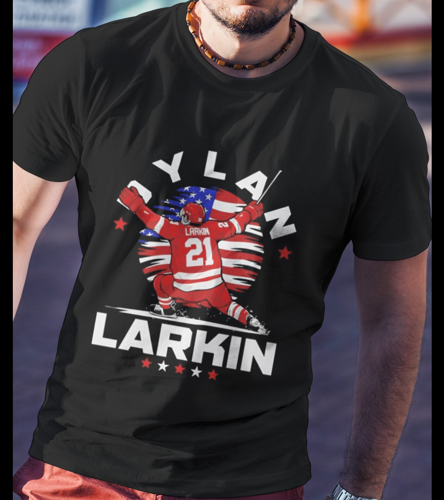 Dylan Larkin 21 USA Flag Celebration Detroit Hockey T-Shirt