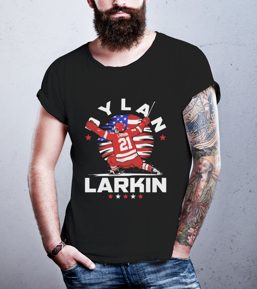 Dylan Larkin 21 USA Flag Celebration Detroit Hockey T-Shirt
