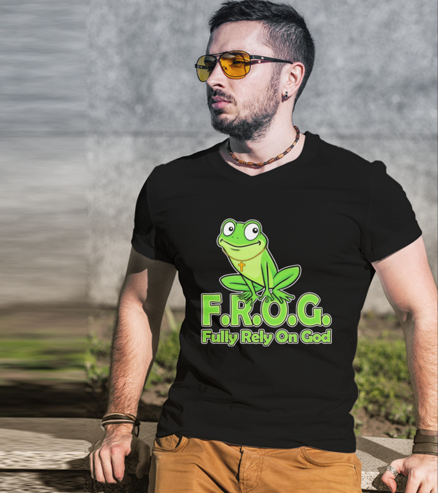 F.R.O.G. Fully Rely On God Frog With Cross Necklace T-Shirt