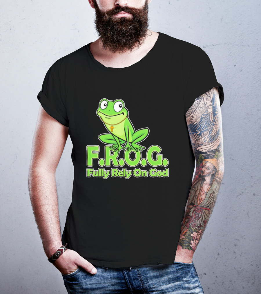 F.R.O.G. Fully Rely On God Frog With Cross Necklace T-Shirt