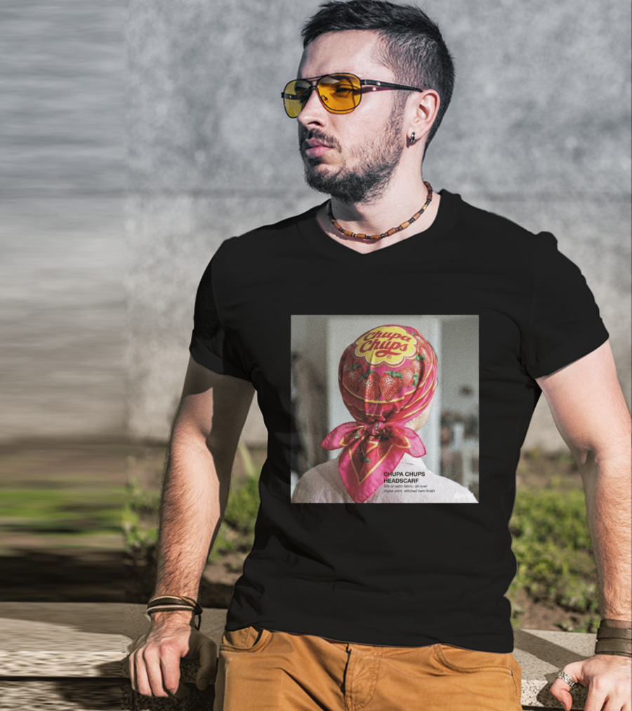 Chupa Chups Headscarf Strawberries Silk Satin Digital Print T-Shirt