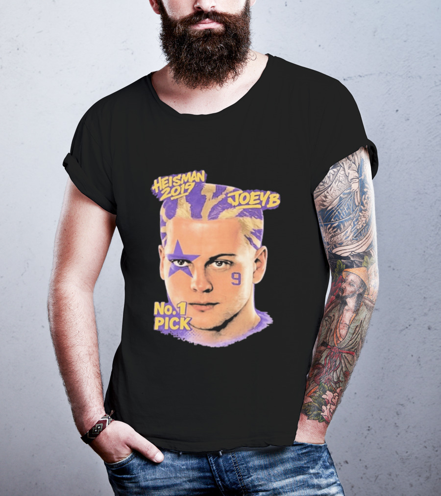 Heisman 2019 Joeyb No 1 Pick Star Face Paint Purple Hair Stripes T-Shirt