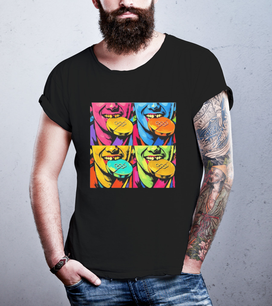Jack Hughes Golden Goal Pop Art Olympic Medal T-Shirt