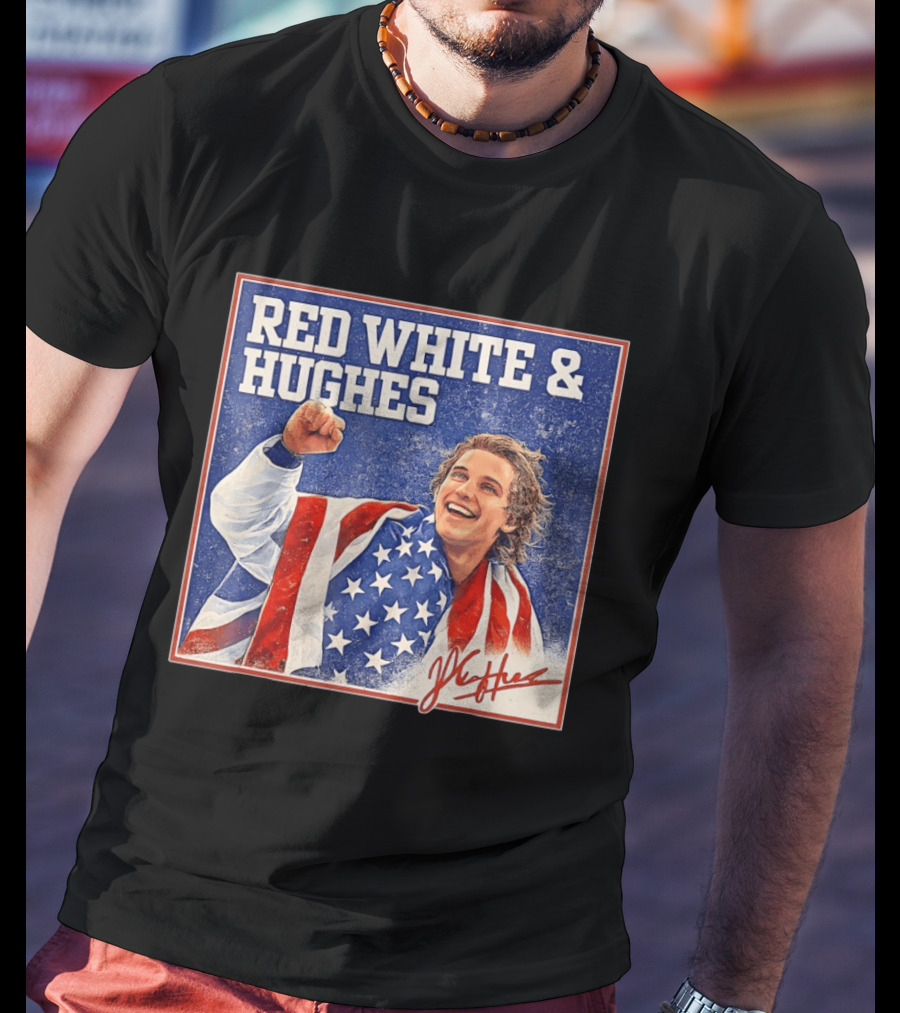 Red White & Hughes USA Jack Hughes Signature Fist Pump Celebration T-Shirt