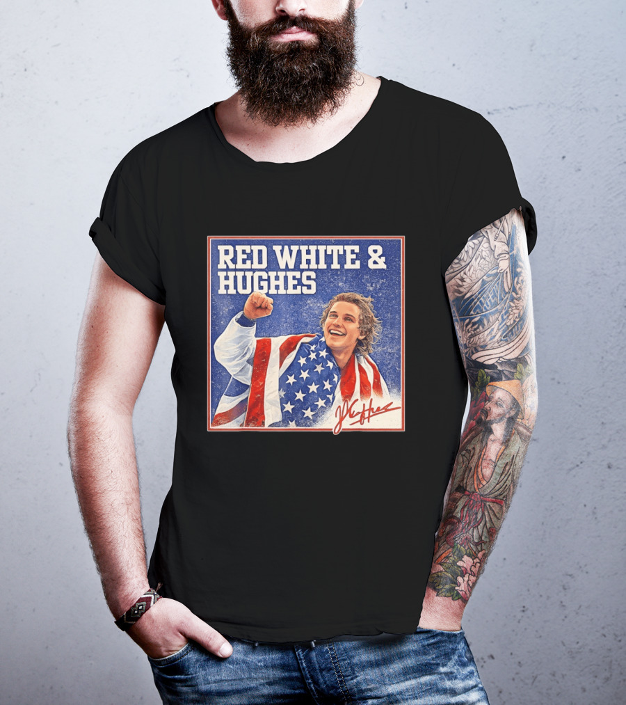 Red White & Hughes USA Jack Hughes Signature Fist Pump Celebration T-Shirt