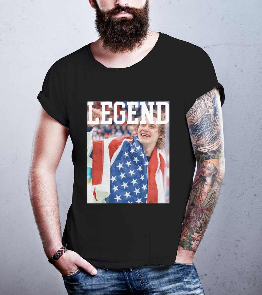 Men's Hockey USA Jack Hughes Legend American Flag Victory Celebration T-Shirt