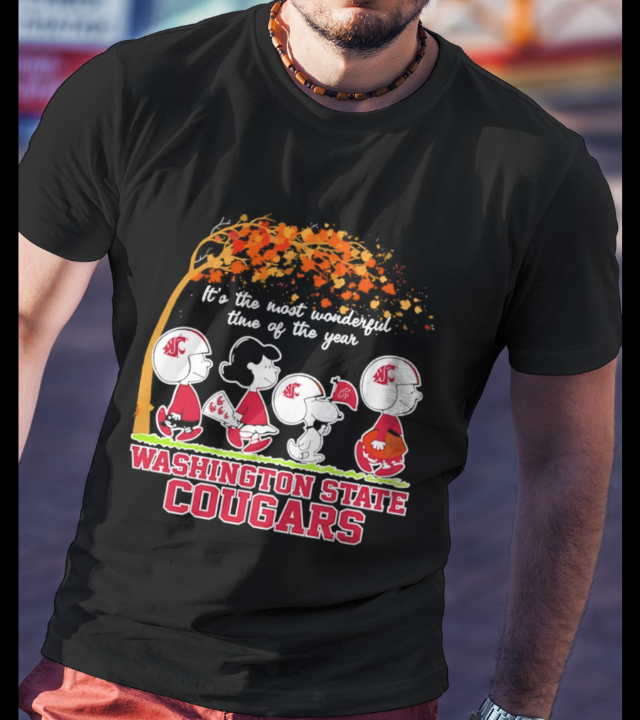 Peanuts It's The Most Wonderful Time Washington State Cougars Charlie Brown Snoopy Woodstock T-Shirt