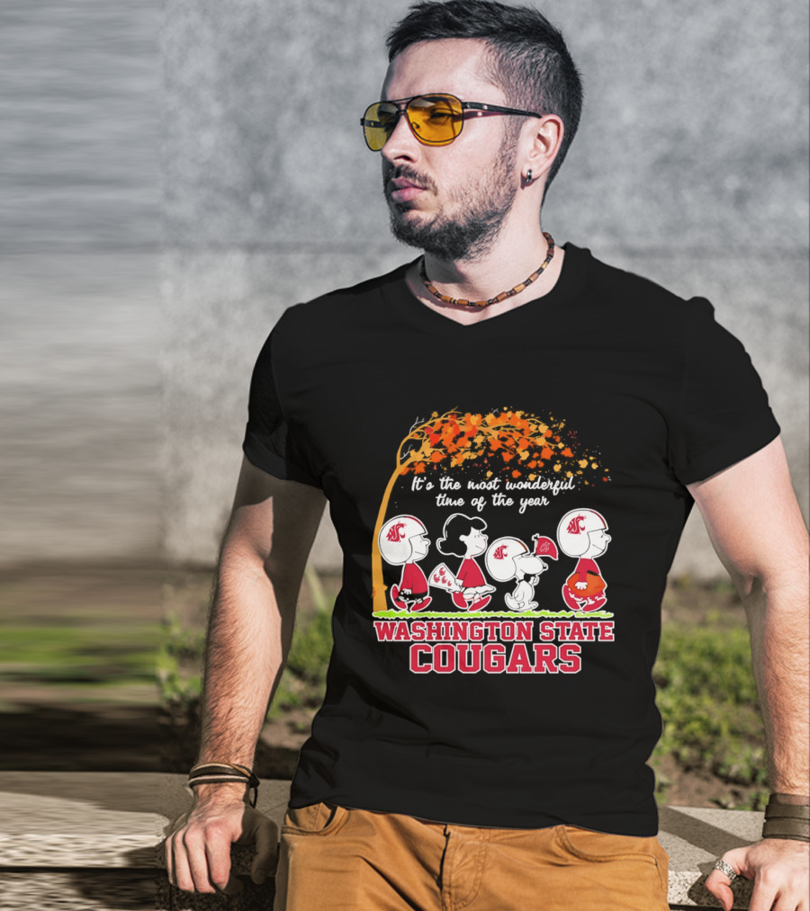 Peanuts It's The Most Wonderful Time Washington State Cougars Charlie Brown Snoopy Woodstock T-Shirt
