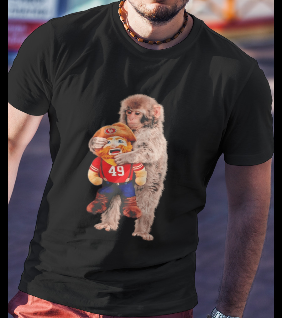 Punch Monkey Cuddling San Francisco 49ers Mascot Plush T-Shirt