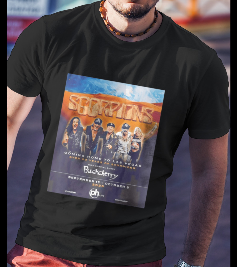 Scorpions Coming Home To Las Vegas Over 60 Years Special Guest Buckcherry September 17 October 3 2026 T-Shirt