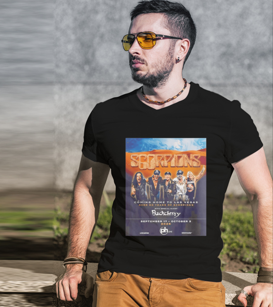 Scorpions Coming Home To Las Vegas Over 60 Years Special Guest Buckcherry September 17 October 3 2026 T-Shirt