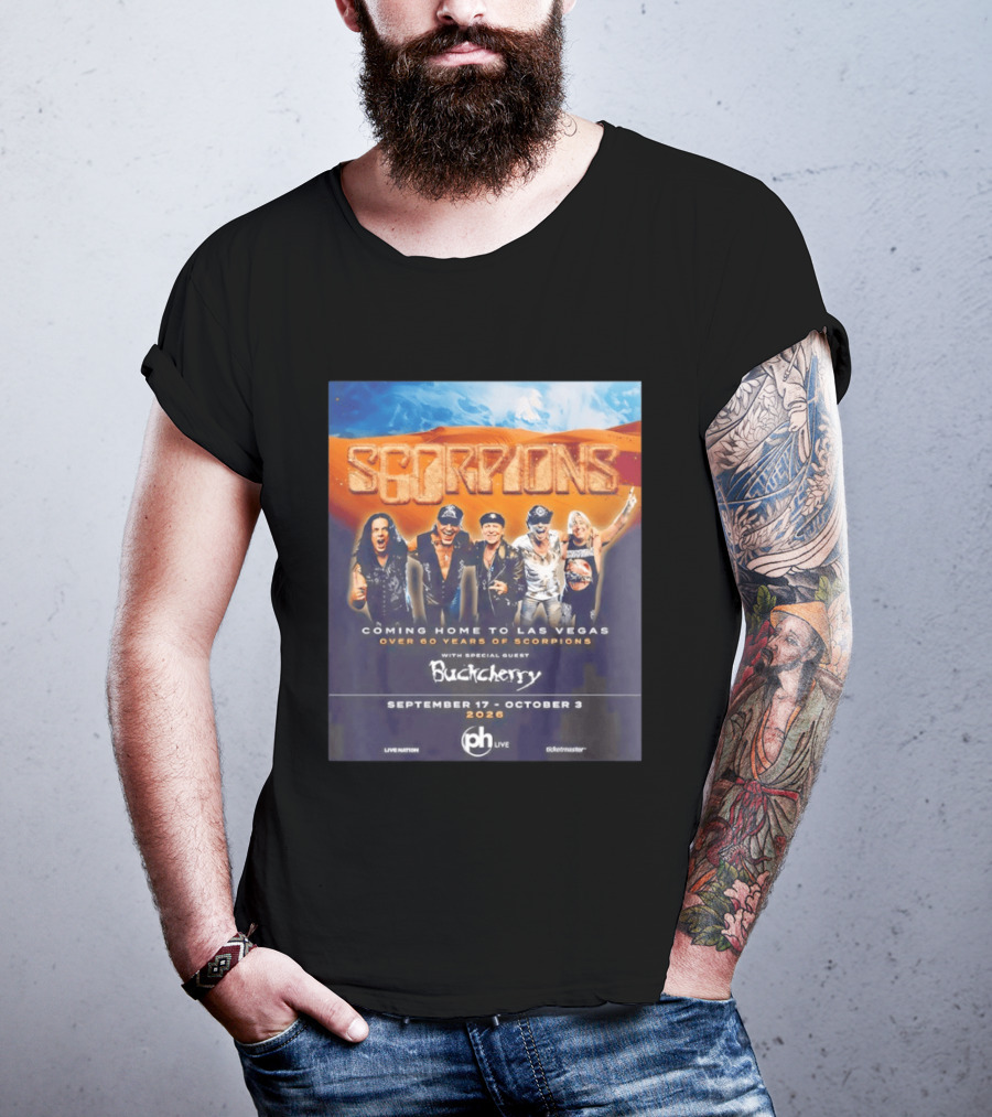 Scorpions Coming Home To Las Vegas Over 60 Years Special Guest Buckcherry September 17 October 3 2026 T-Shirt