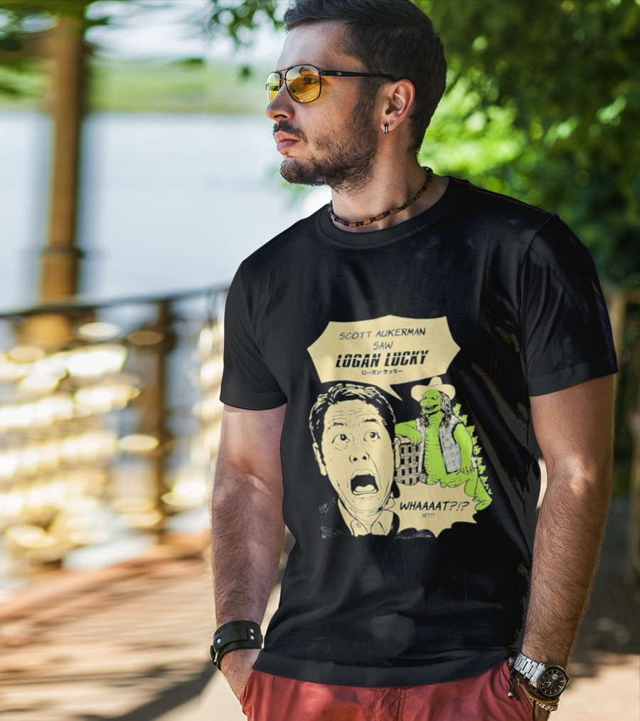 Scott Aukerman Saw Logan Lucky Japanese Text Surprised Face Monster WHAAAT?!? T-Shirt