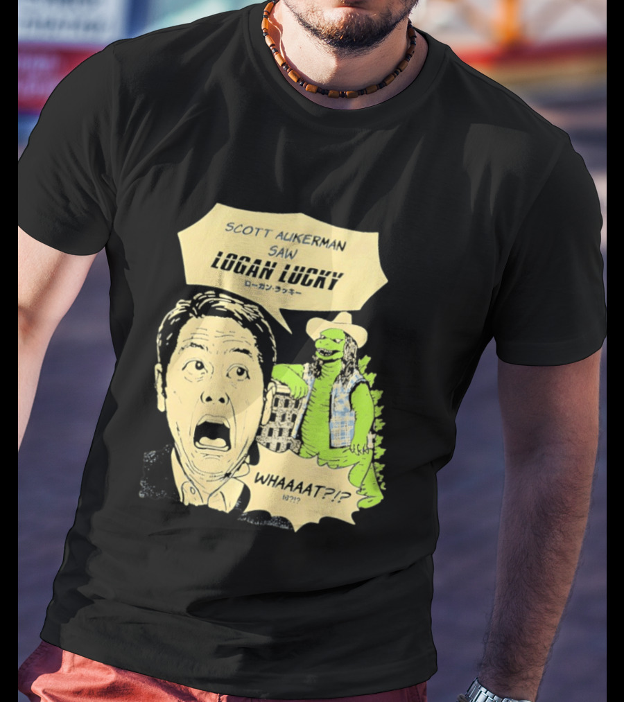 Scott Aukerman Saw Logan Lucky Japanese Text Surprised Face Monster WHAAAT?!? T-Shirt