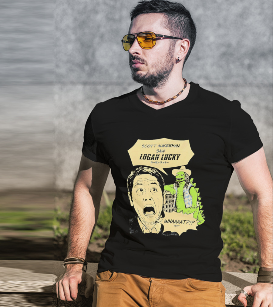 Scott Aukerman Saw Logan Lucky Japanese Text Surprised Face Monster WHAAAT?!? T-Shirt