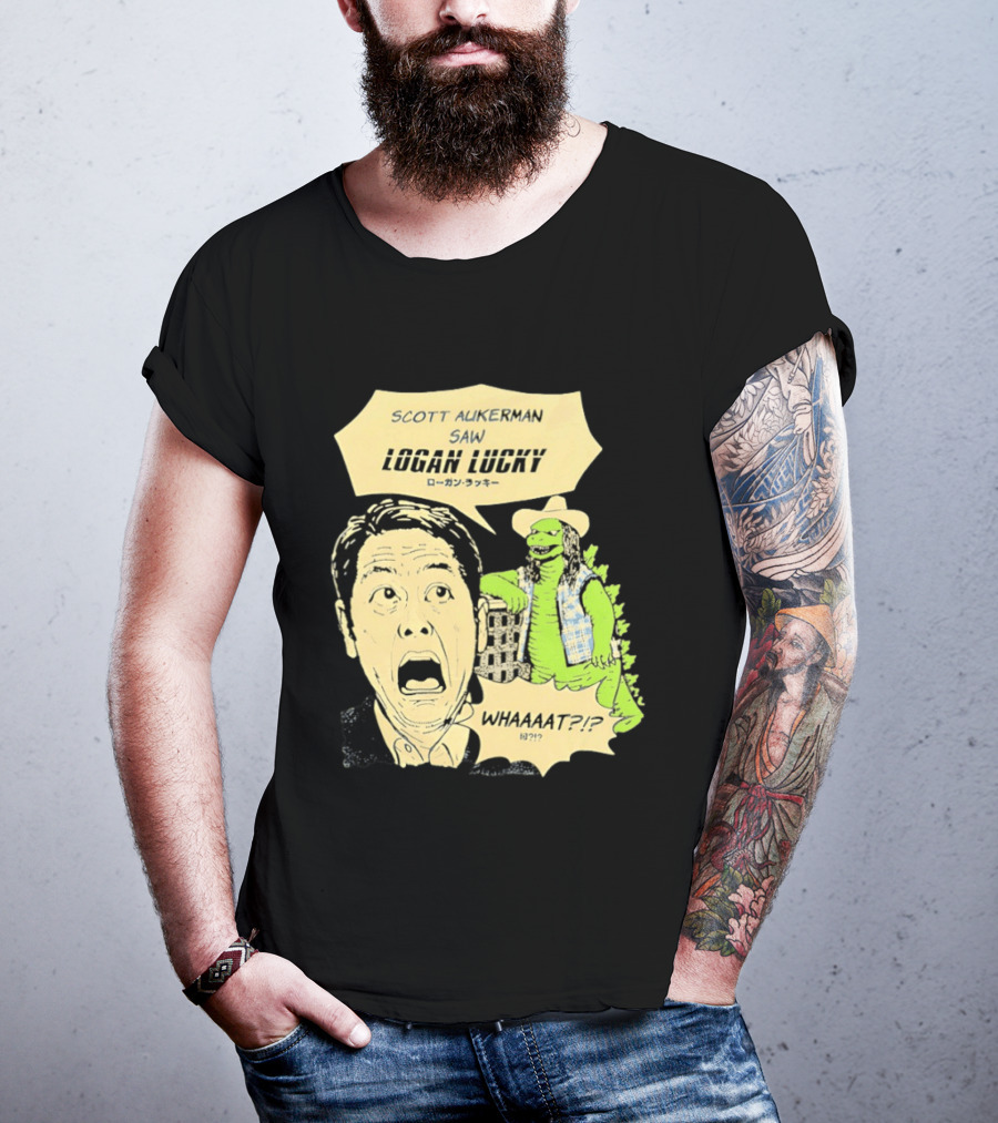 Scott Aukerman Saw Logan Lucky Japanese Text Surprised Face Monster WHAAAT?!? T-Shirt